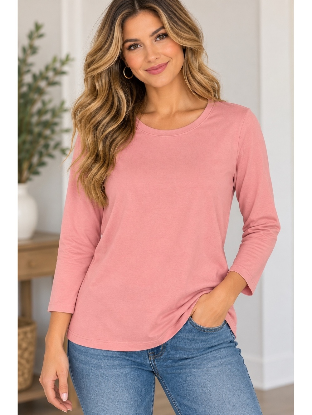 Time and Tru Women's Long Sleeve T-Shirt Medium Pink